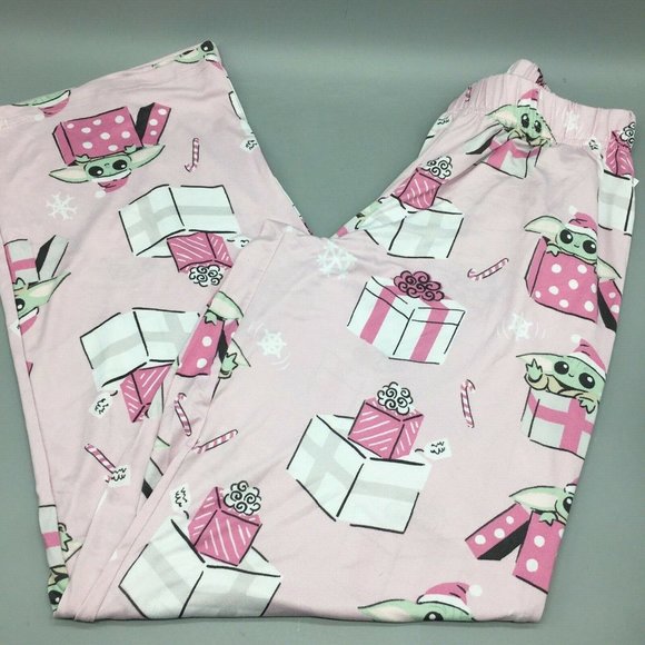 2pc Slumber Munki Christmas Baby Yoda Women Pajama Set Pink Santa Hat Snow S M L - Picture 8 of 11